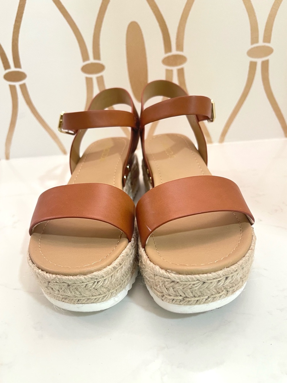 Womens Brown Leather Espadrille Platform Sandals by Soda - Picture 10 of 12
